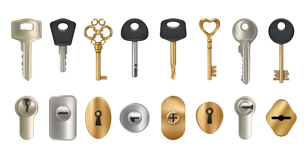 Keyholes Key locks and keyholes in doors decent vector realistic pictures