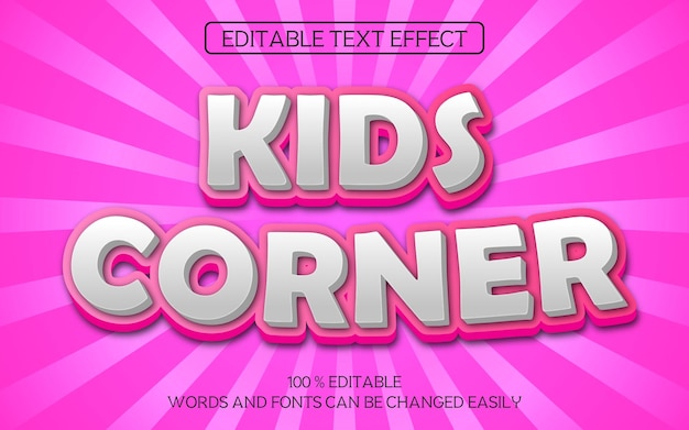 Kids corner 3d editable text effect