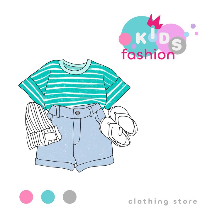 Vektör kids fashion childrens clothing store summer bow doodle