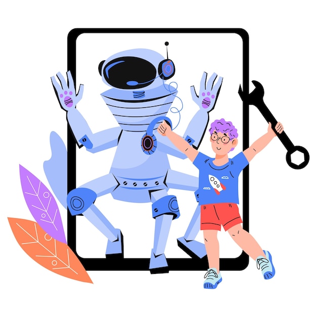 Kids robotic and engineering education programming and coding lessons emblem