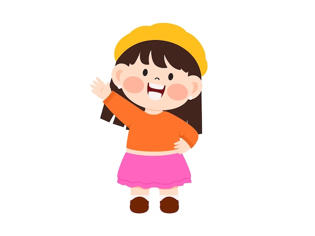 Kindergarten Girl Waving Hand Illustration