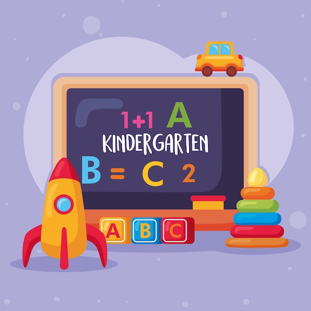 Kindergarten lettering and chalkboard icons