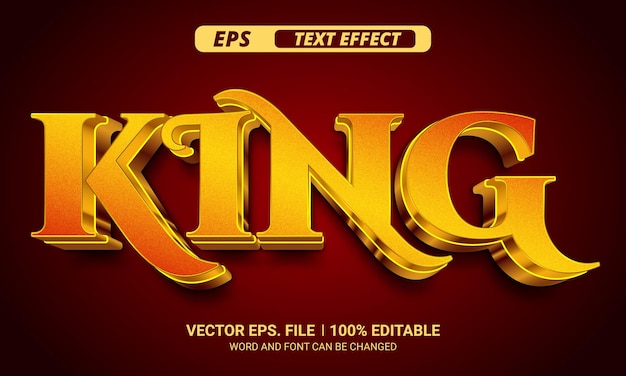 king 3d editable vector text effect on red background