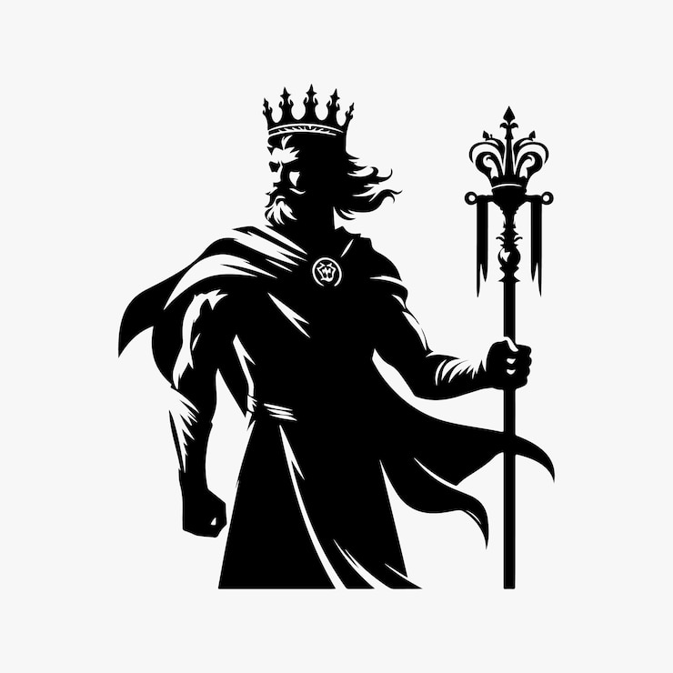 Vektör king with sword and crown silhouette cartoon vector icon