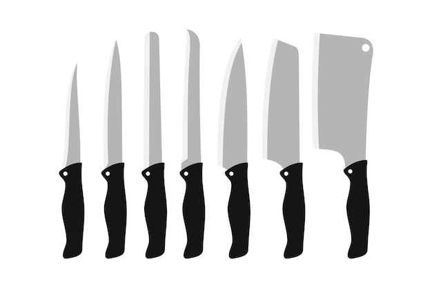 Kitchen knives vector icon set. Butcher knife set for butcher shop. knife illustration vector in flat style