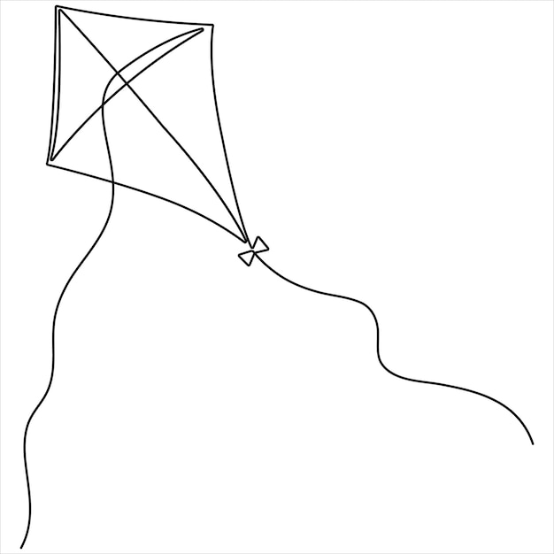 kite drawing in one continuous line isolated sketch vector illustration