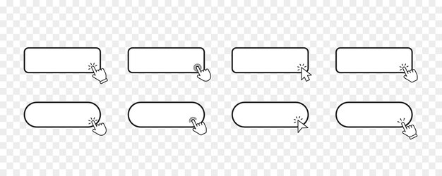 Klik her knap med hånd eller musemarkør Klik blank knap med håndpeger, der klikker på ikon Klik knap Computermusemarkør eller håndpegersymbol Sæt til knap hjemmeside design
