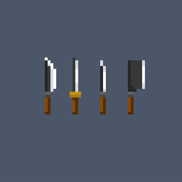 knife set with different shape in pixel style