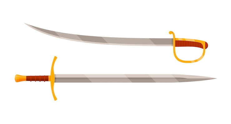 Vektör knight sword and cavalry saber with gold handle steel arms medieval weapon