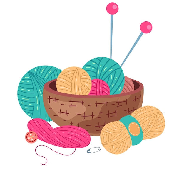 Knit hand wool handmade handicraft concept cartoon graphic design element illustration