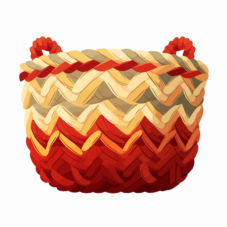Vektör knitted basket flat vector illustration wicker design