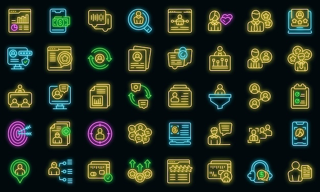 know your client icons set outline vector. card cms data. customer digital business