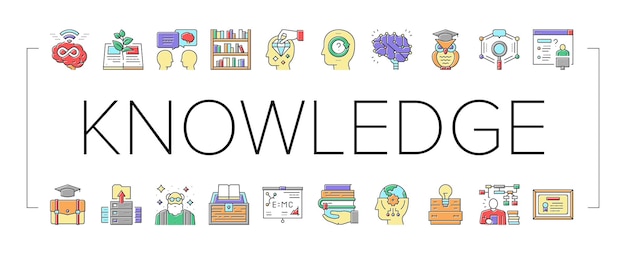 Knowledge and mind intelligence icons set vector