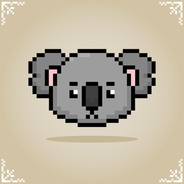 koala head in 8 bit pixel art animal for games asset and cross stitch pattern in vector illustration