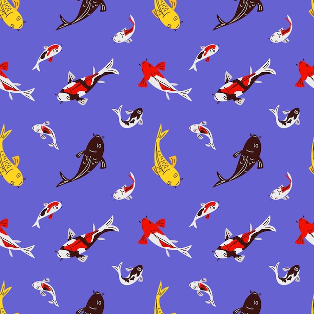 koi fish seamless pattern on blue background