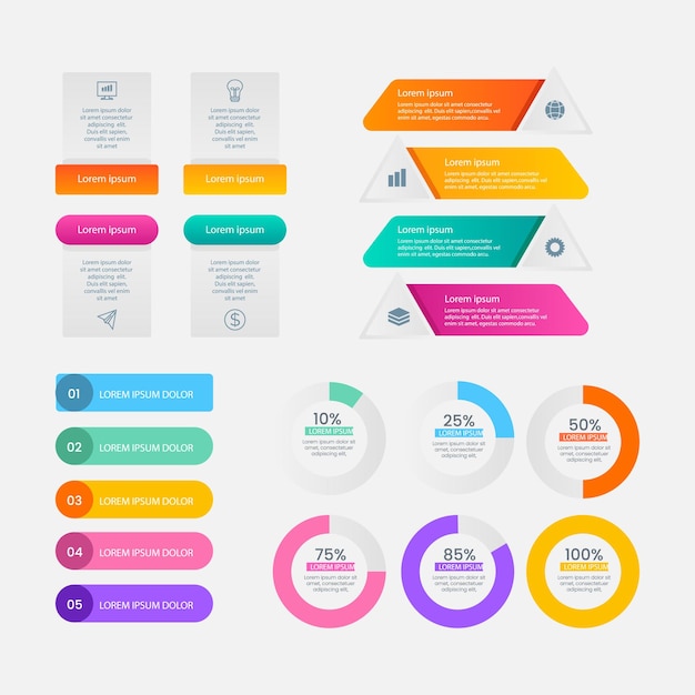 Komplett ikonpack, infografiksamling