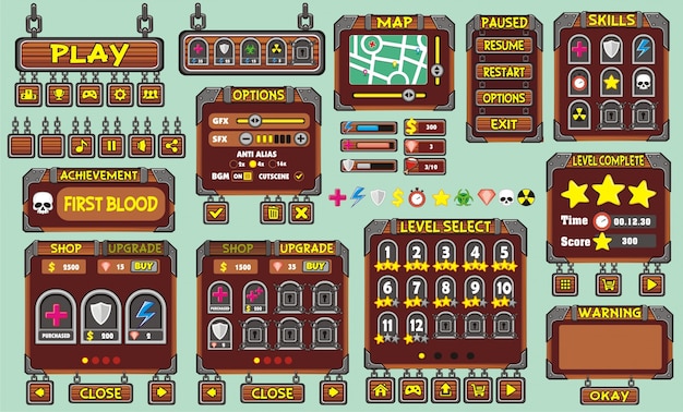 Komplett uppsättning grafiskt användargränssnitt för att bygga spel och applikationer