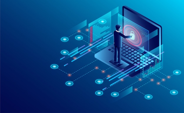 Koncept for beskyttelse af privatlivets fred. forretningsmand beskytter data og fortrolighedssikkerhed