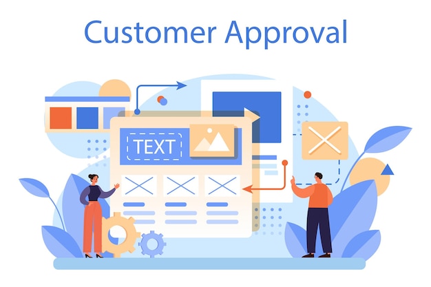 Koncept for kundegodkendelse. Udvikling af marketingprogram for kunderetention og loyalitet. Idé om forhold til kunder og feedback fra hjemmesiden. Flad vektor-illustration