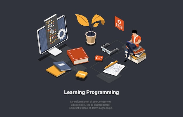 Koncept For Programmering Og Kodning Læring Software Kodning Testning Debugging Frontend Og Backend Apps Programmering SEO Søgemaskine Mand Koder På Tablet Isometrisk 3d Vektor Illustration