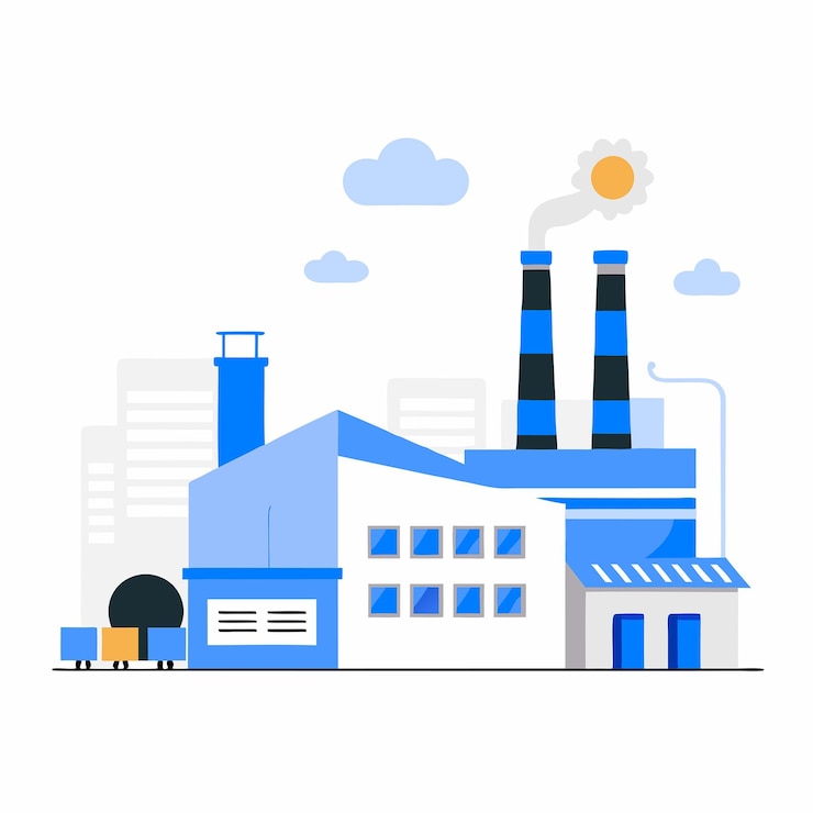 Vektor konceptuel illustration af moderne fabriksproduktionsprocesser