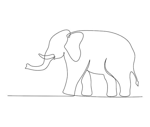 Kontinuerlig én stregtegning af elefant, simpelt stort elefant-line art design Redigerbar aktiv stregvektor