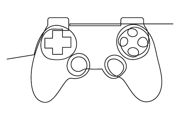 Kontinuerlig enlinjeteckning av spelkonsol Joysticks spelkontroll översikt vektorillustration