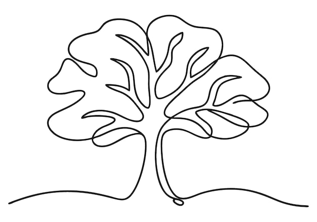 Kontinuerlig stregtegning af et træ – minimalistisk naturkunst