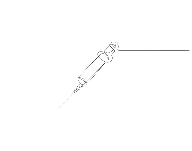 Kontinuerlig stregtegning af medicinsk sprøjte. Illustration af injektionssprøjte med én streg. Vaccinekoncept. Enkelt streg. Redigerbar kontur