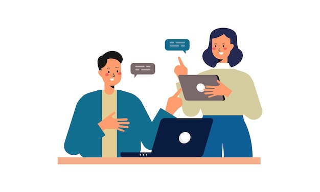 Kontoransat diskuterer med kollega – koncept for forretningsdiskussion flad designillustration