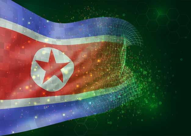 korea, on vector 3d flag on green background with polygons and data numbers
