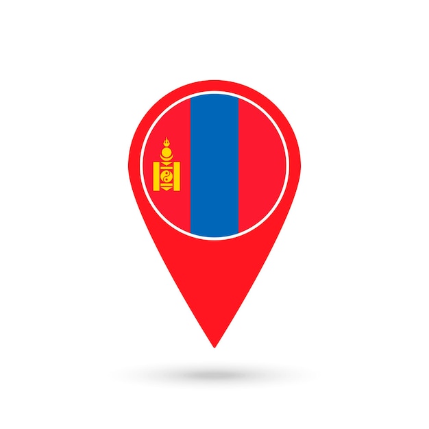 Kortmarkør med land Mongoliet Mongoliet flag Vektor illustration