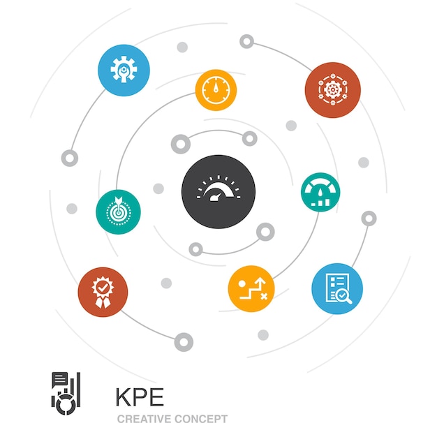 KPI colored circle concept with simple icons. Contains such elements as asoptimization, objective, measurement, indicator