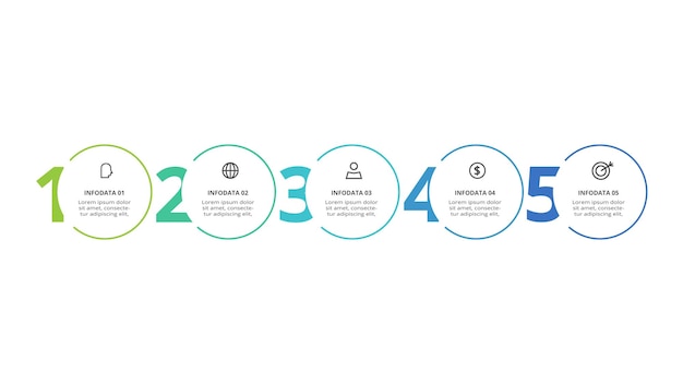 Kreativt koncept för infografik med 5 steg, alternativ, delar eller processer. Visualisering av affärsdata