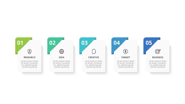 Kreativt koncept for infografik med 5 trin, valgmuligheder, dele eller processer. Visualisering af forretningsdata