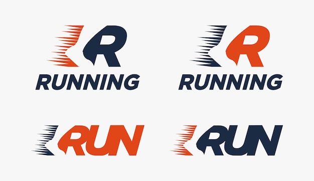 Kreativt ordmærke logo R for Run logo Running logo vektor skabelon på hvid baggrund