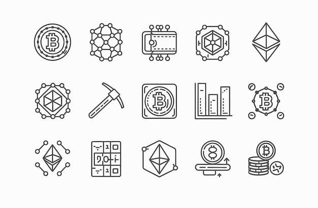 Kryptovaluta og Blockchain Ikoner