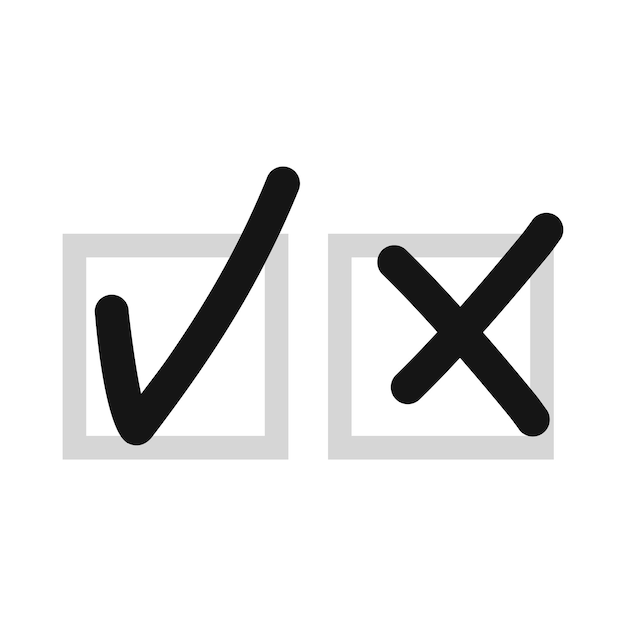 Kryssmarkering för att acceptera och avvisa ikonen i platt stil isolerad på vit bakgrund Klicka och val symbol vektor illustration