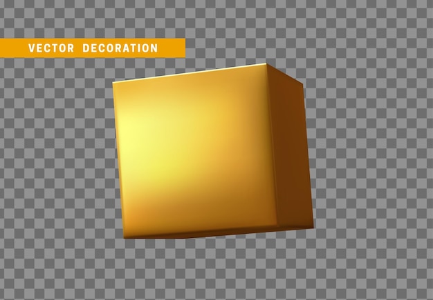 Kub är en tredimensionell geometrisk form isolerad med guldfärg. 3D-objekt gyllene block. Vektorillustration