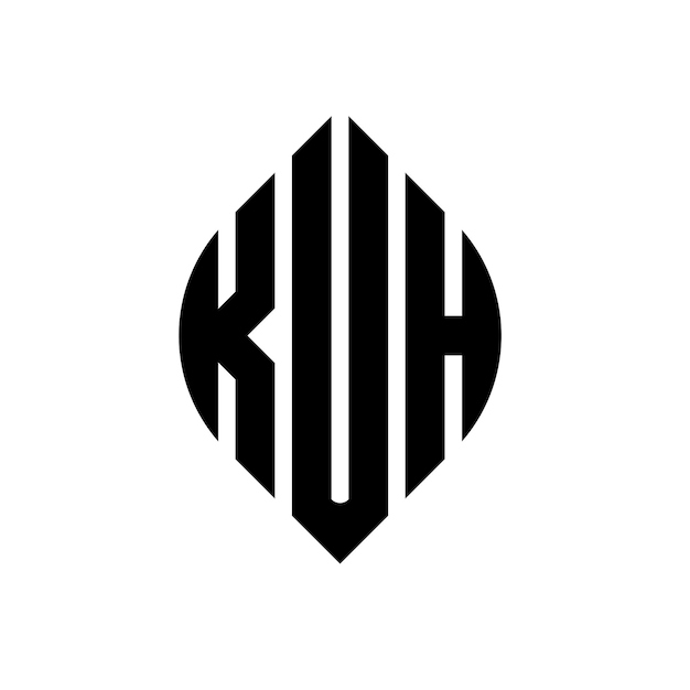 KUH circle letter logo design with circle and ellipse shape KUH ellipse letters with typographic style The three initials form a circle logo KUH Circle Emblem Abstract Monogram Letter Mark Vector