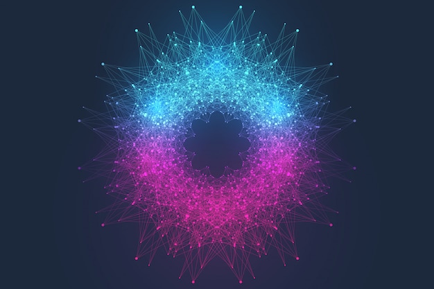 Kvantdatorteknikkoncept. Sfärexplosionsbakgrund. Djupinlärning artificiell intelligens. Visualisering av stora dataalgoritmer. Vågor flödar. Kvantexplosion, illustration