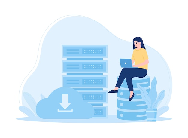 Kvindelig karakter arbejder på at organisere data trending koncept flad illustration