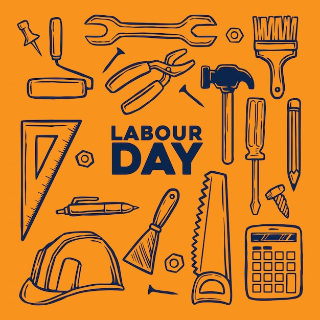 Labor day element with hand drawn tools