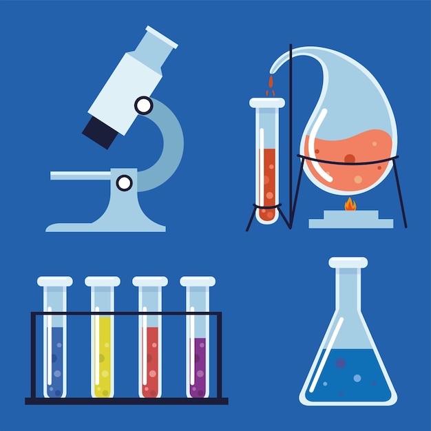 laboratory chemical flask microscope set