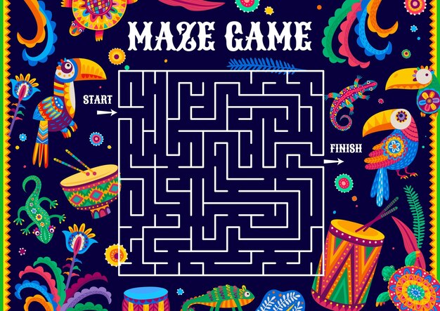 Labyrinth maze help to toucan find couple game