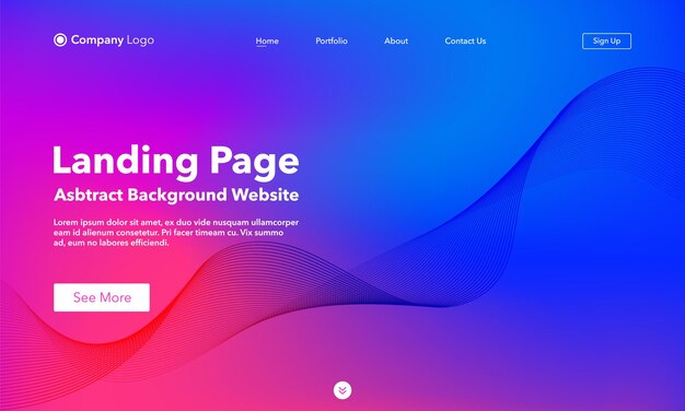 Landing Page. Abstract wave background website.