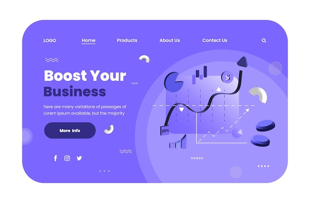 Landing Page Design for Business Boost with 3D Elements