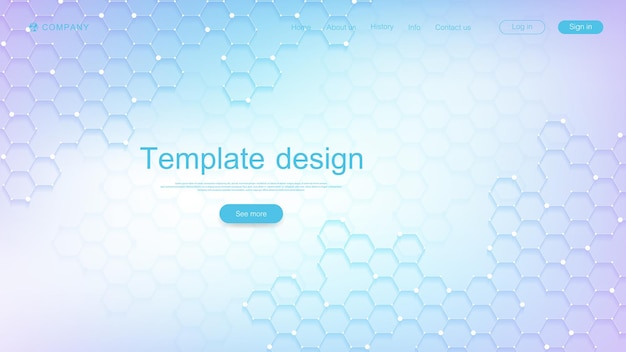 landing page design template for science, medicine, technologies, business, education with hexagons and colorful dynamic waves. modern landing page design for websites or app vector.