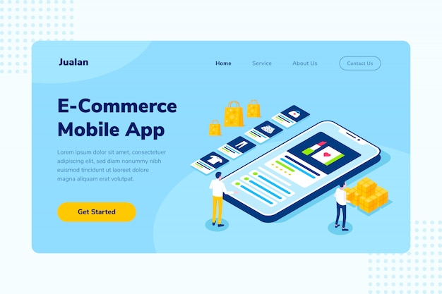 Landing Page E-Commerce Mobile App Online Shopping Isometric Illustration