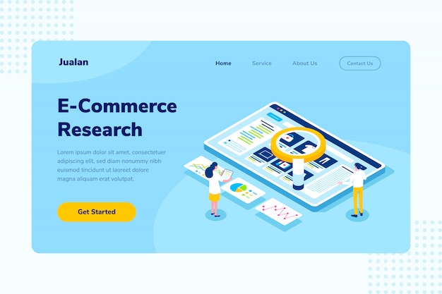 Landing Page E-Commerce Research Online Shopping Isometric Illustration